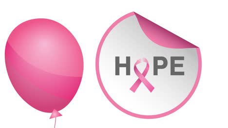 animation of flying pink balloon over pink ribbon logo and hope text