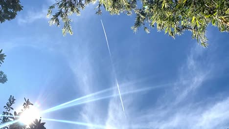 viendo un avión volando a través del cielo azul claro - amplio