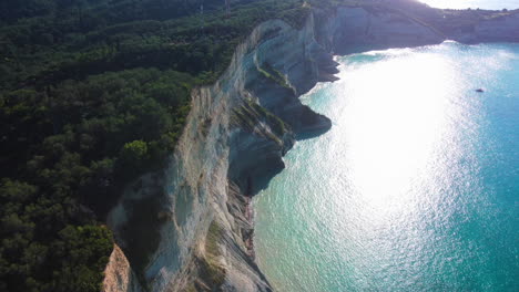 flight over high cliffs of sea coast, aerial view