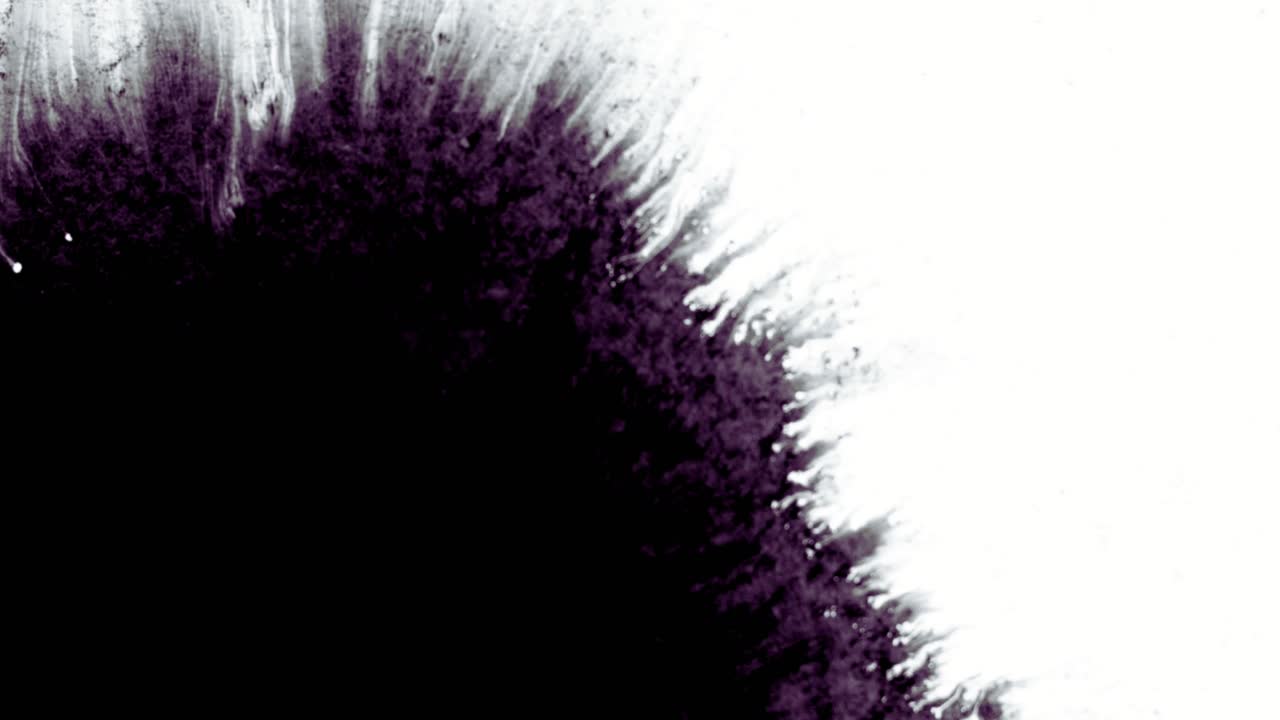 Inchiostro scuro che si espande e si diffonde su sfondo bianco