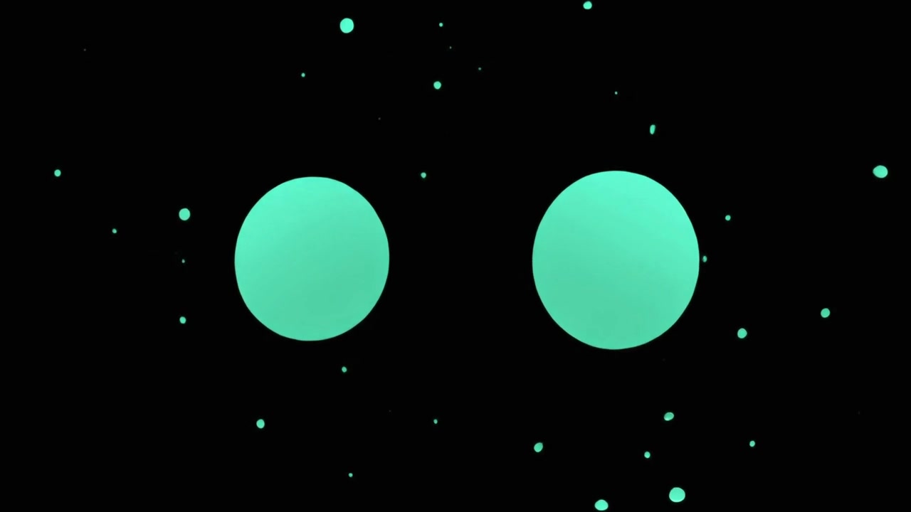 Abstracte motion graphic van turquoise vloeistof die spat en twee cirkels vormt