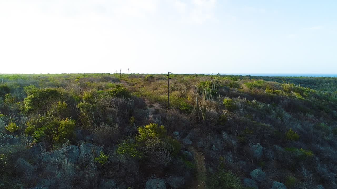 공중 낙하 기울기 위, 유 ⁇ 리티 전선 기둥은 해가 지는 동안 사막 풍경을 가로질러 달립니다.