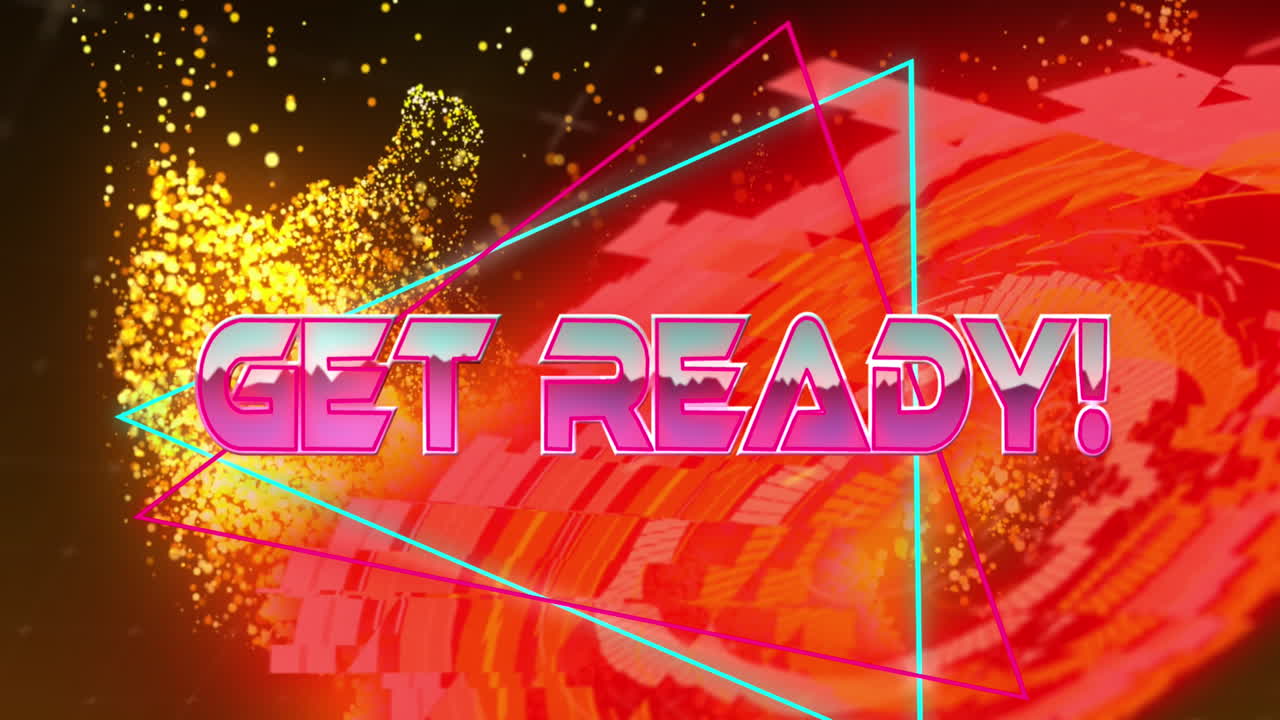 오렌지색 반이는 디지털 파동과 네온 둥근 스캐너 위에 준비 동전 텍스트 배너의 애니메이션