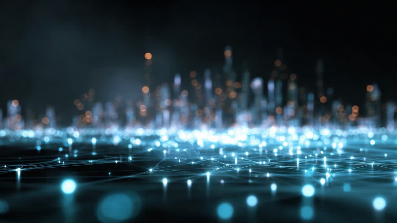 A Futuristic Landscape of Glowing Blue Connections, Depicting an Abstract Network with Dazzling Light Points Against a Mysterious Dark Background