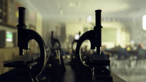 multiple microscopes in a classroom setting during a science lesson