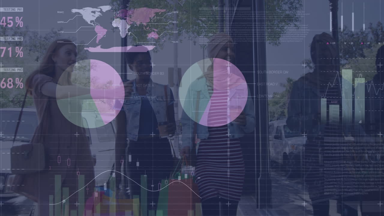 анимация обработки данных и графики над различными людьми в офисе