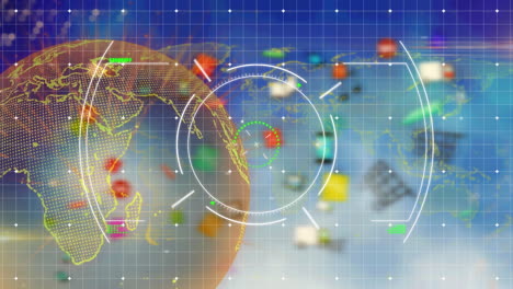 animación del escaneo del alcance sobre el globo y la cuadrícula sobre fondo negro