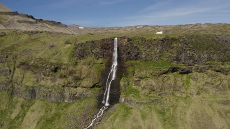 picturesque waterfall on iceland cliff on snaefellsnes peninsula - aerial