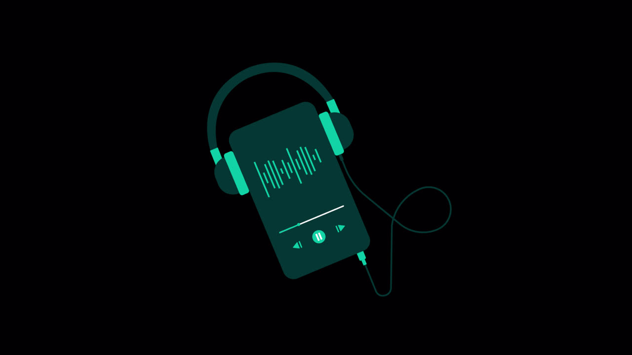 Animated Smartphone with Headphones and Audio Waveform