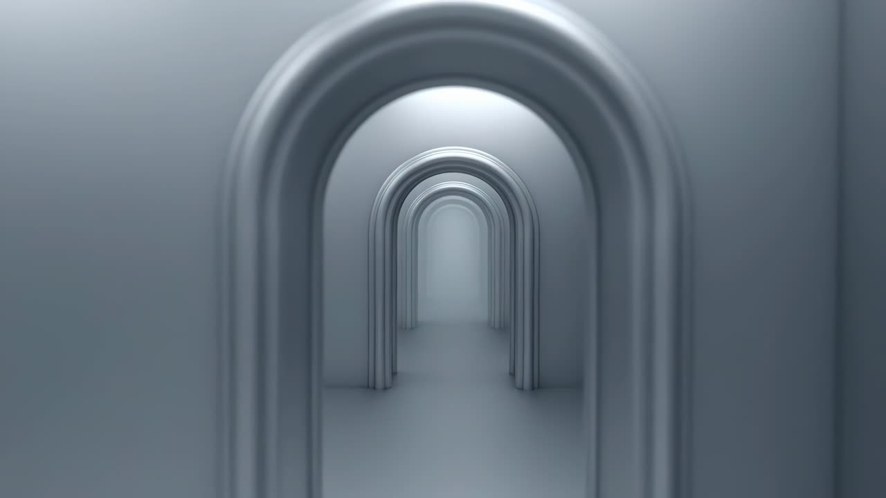 Abstract White Arches Tunnel Perspective