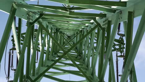 inside of high voltage pylon - low angle shot with smooth movement