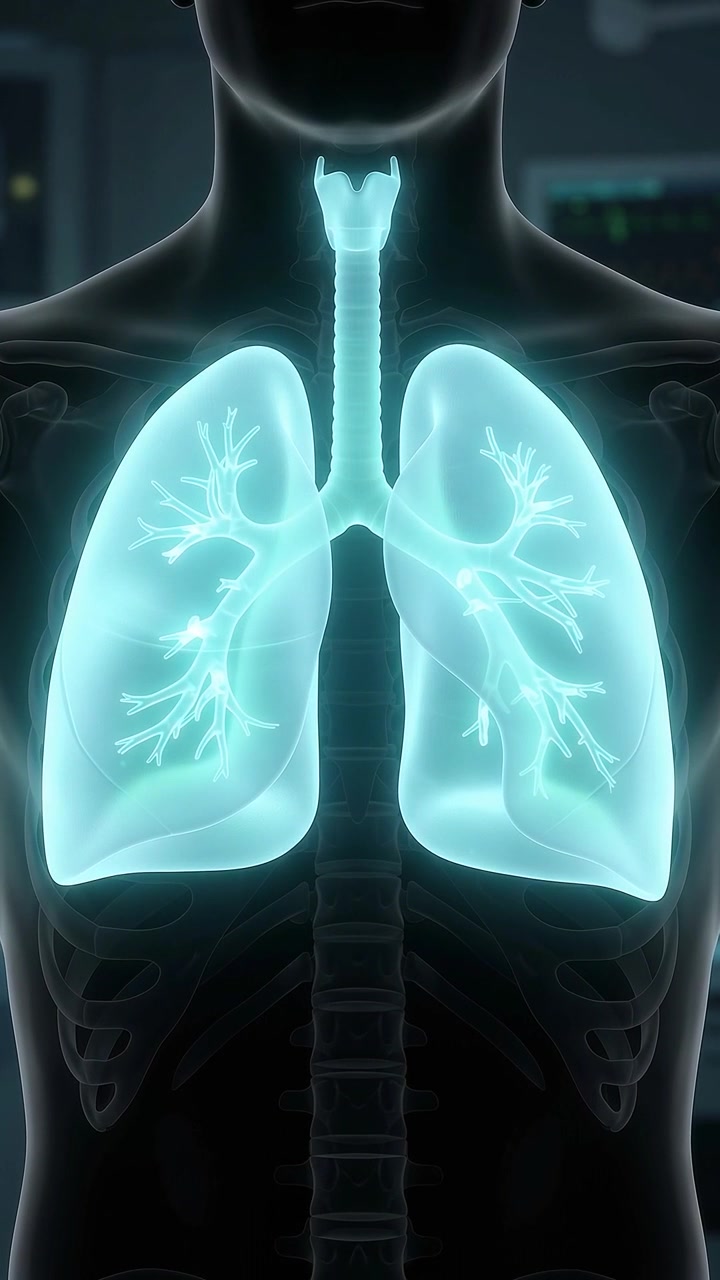 Animación médica de pulmones humanos respirando en un entorno clínico