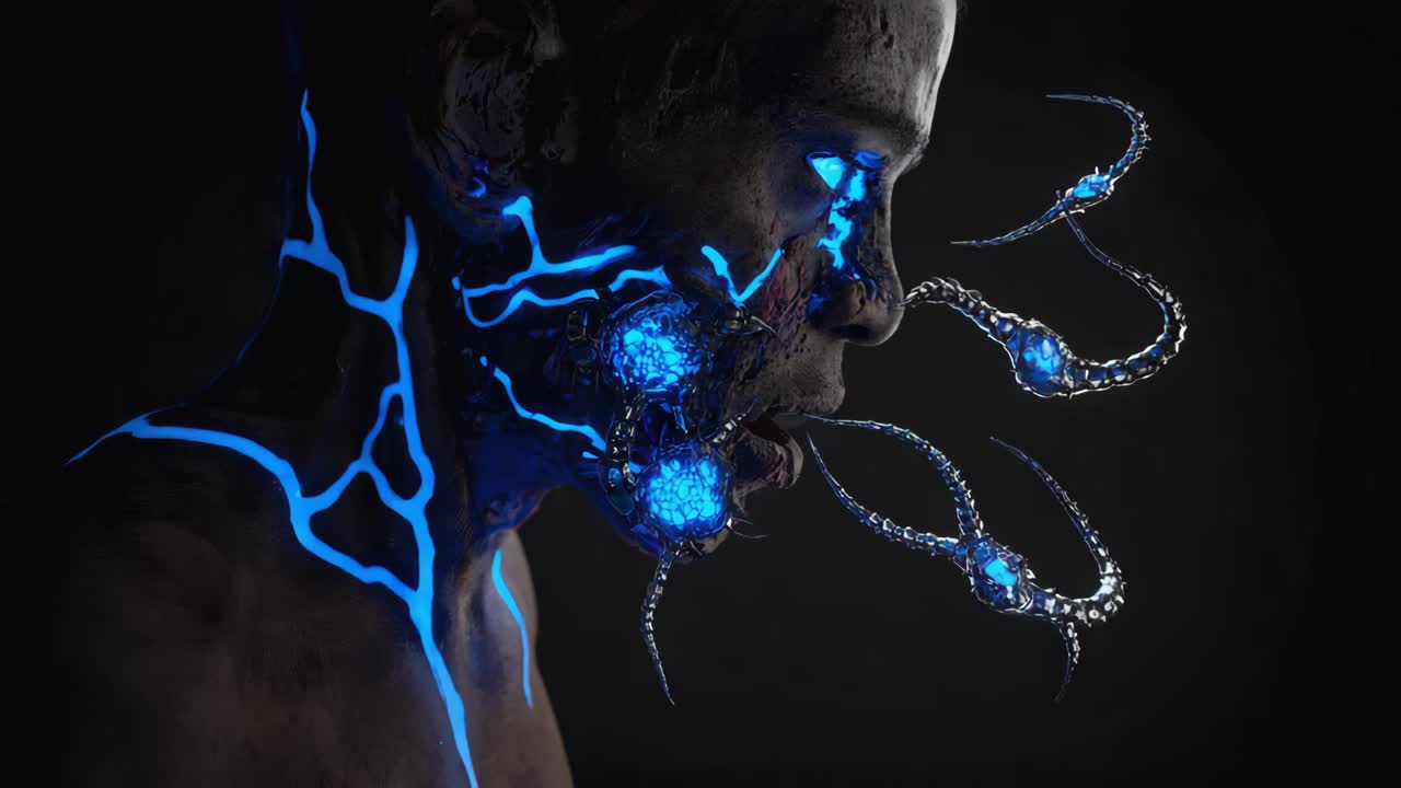 Cybernetic Human with Bioluminescent Features