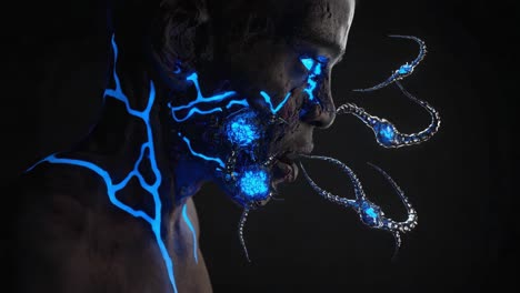 cybernetic human with bioluminescent features