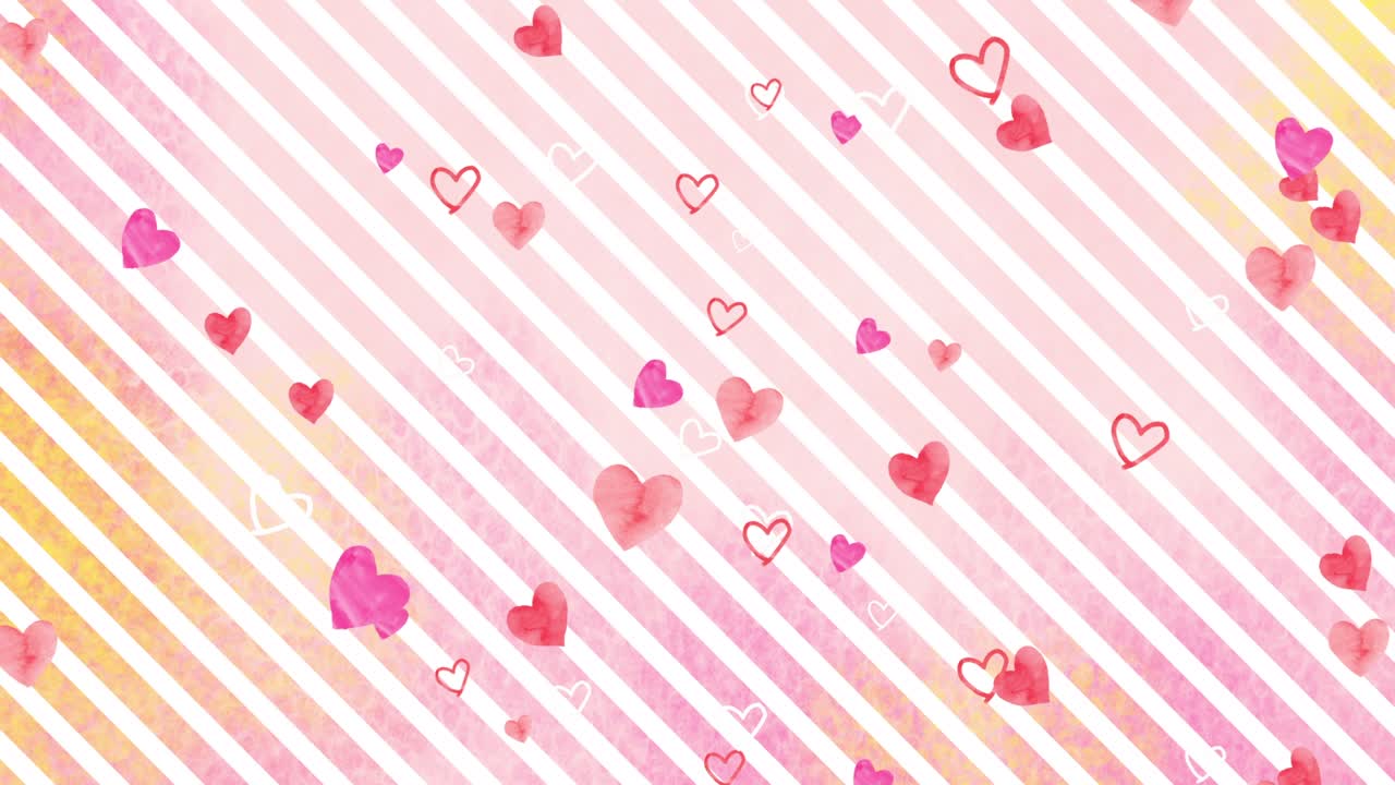 움직이는 심장이 많은 애니메이션 배경, 분홍색 줄무 배경