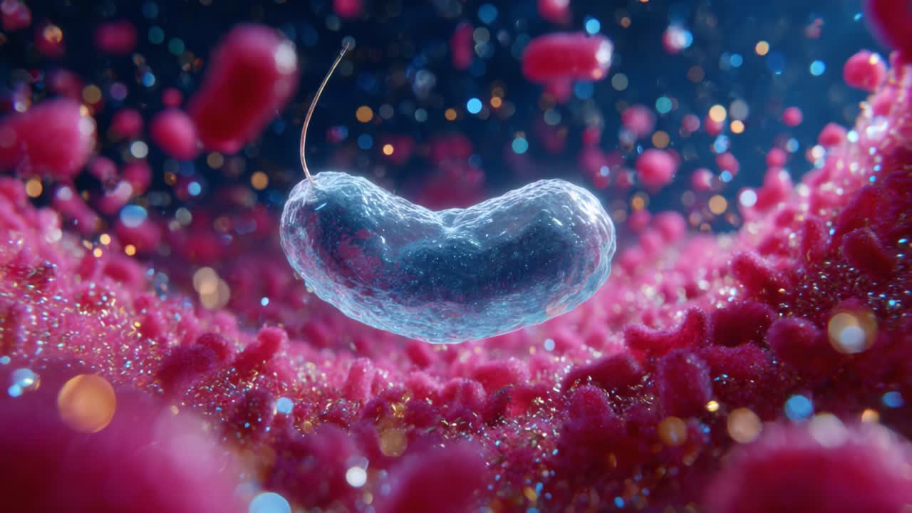 A Stunning Visual Exploration of Microbial Life: Discover the Intricate Details of a Bacterium Floating in a Colorful, Nutrient-Rich Environment Full of Cellular Structures