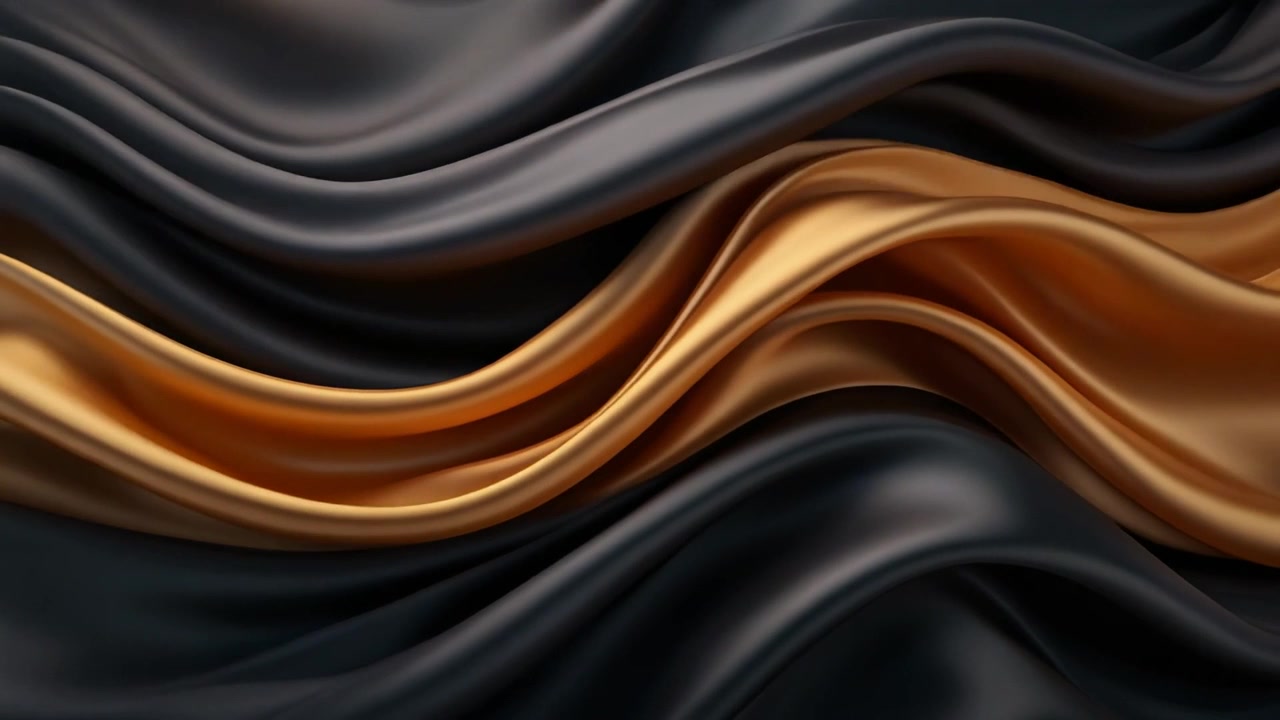 Flowing Black and Gold Silk Fabric Waves