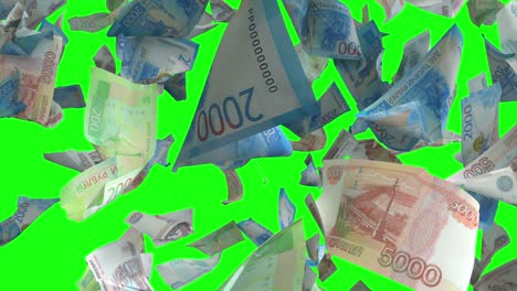 los billetes de rublo ruso que caen en la llave de croma verde 4k con bucle