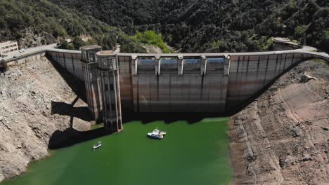 damm with empty reservoir. aerial shot