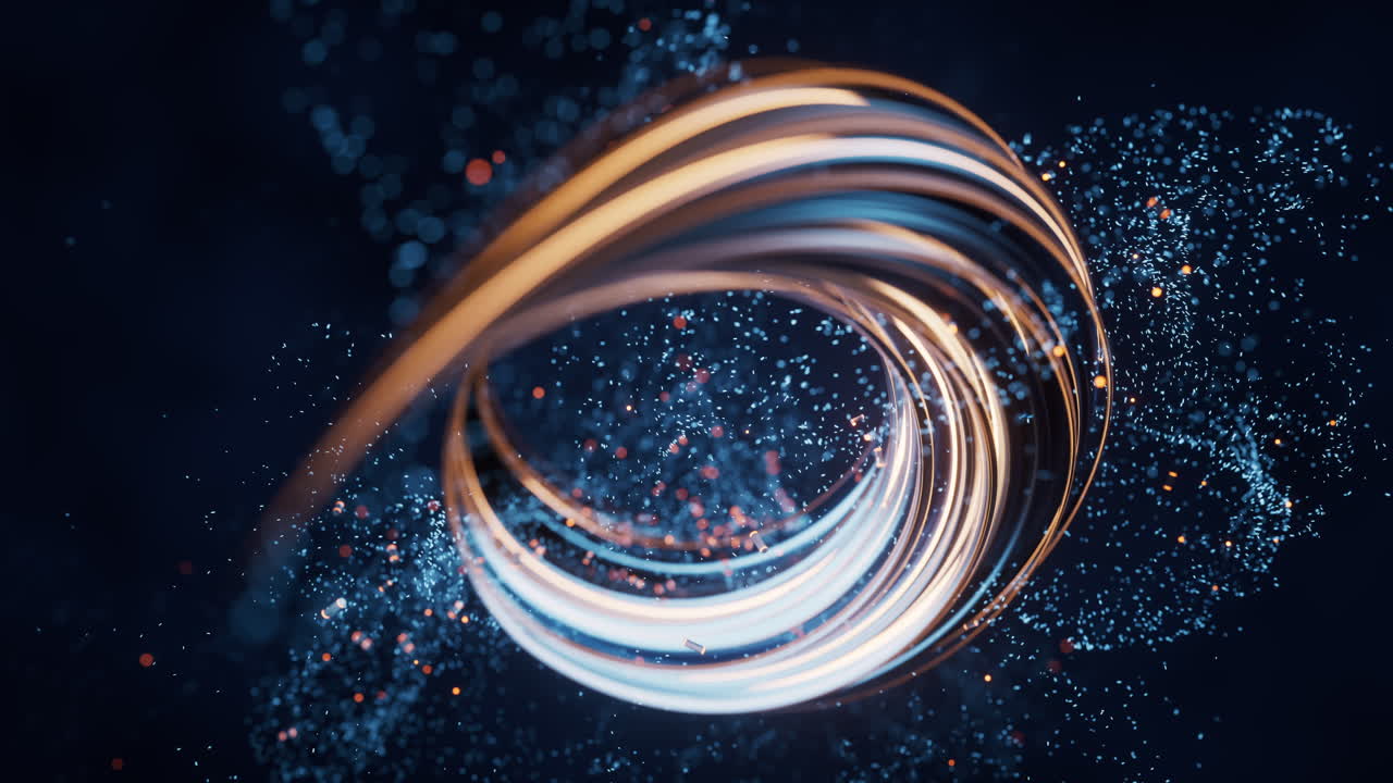 curva de flujo y fondo de partículas, renderización 3d.