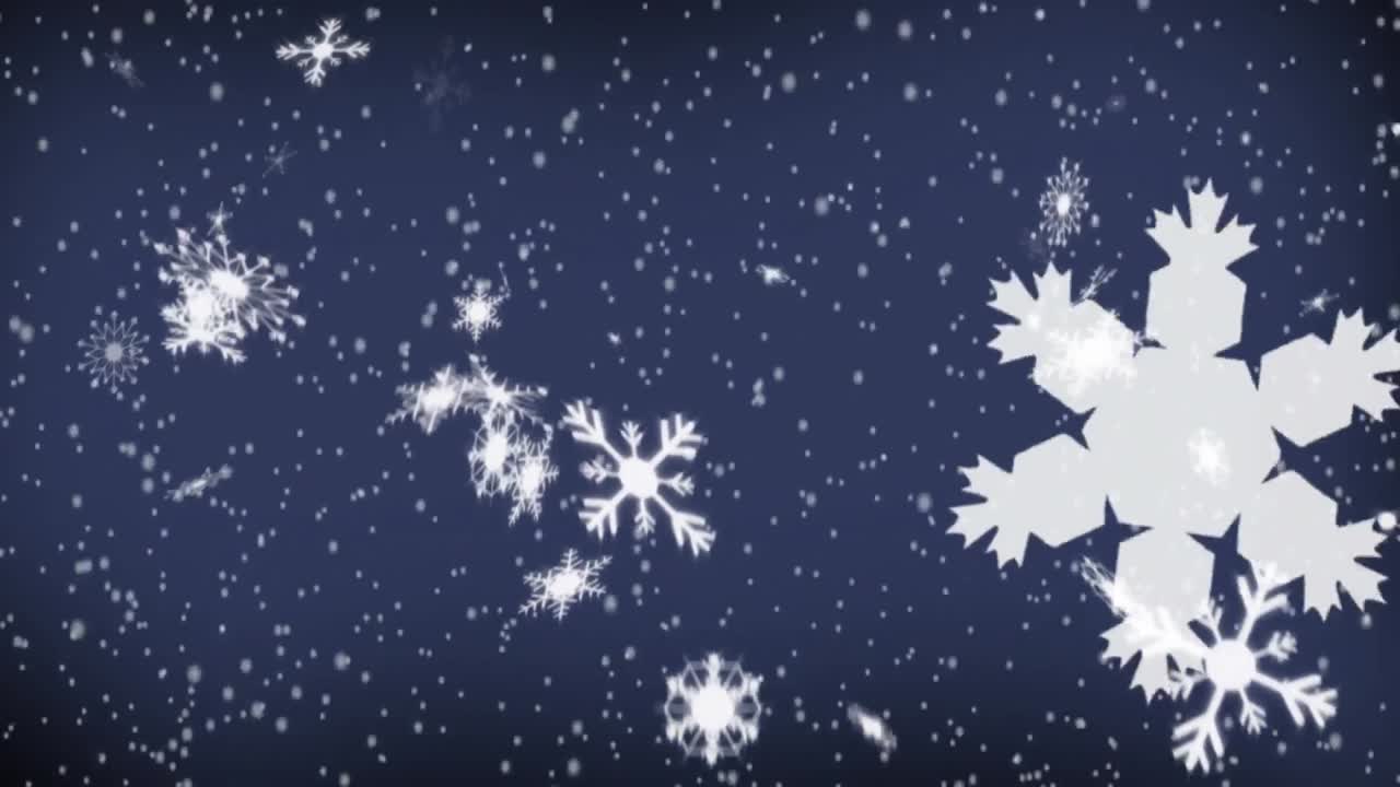 estrellas y copos de nieve cayendo sobre un fondo azul