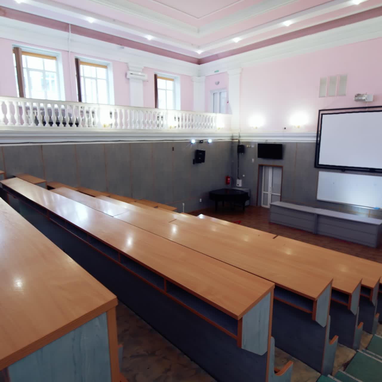 Empty big modern education room. Conference lecture room with empty audience