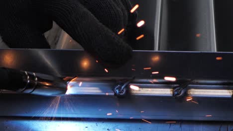 close-up work with metal steel and iron using a welding machine