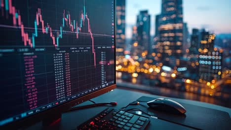 un monitor de computadora sentado en la parte superior de un escritorio al lado de un teclado y un ratón