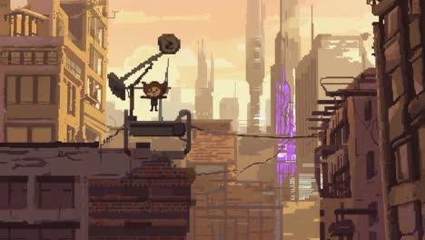 pixel art cityscape with character