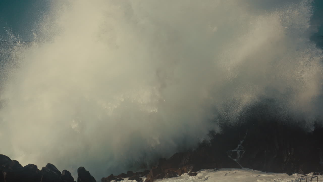 Powerful Ocean Waves Crashing Against Rocks