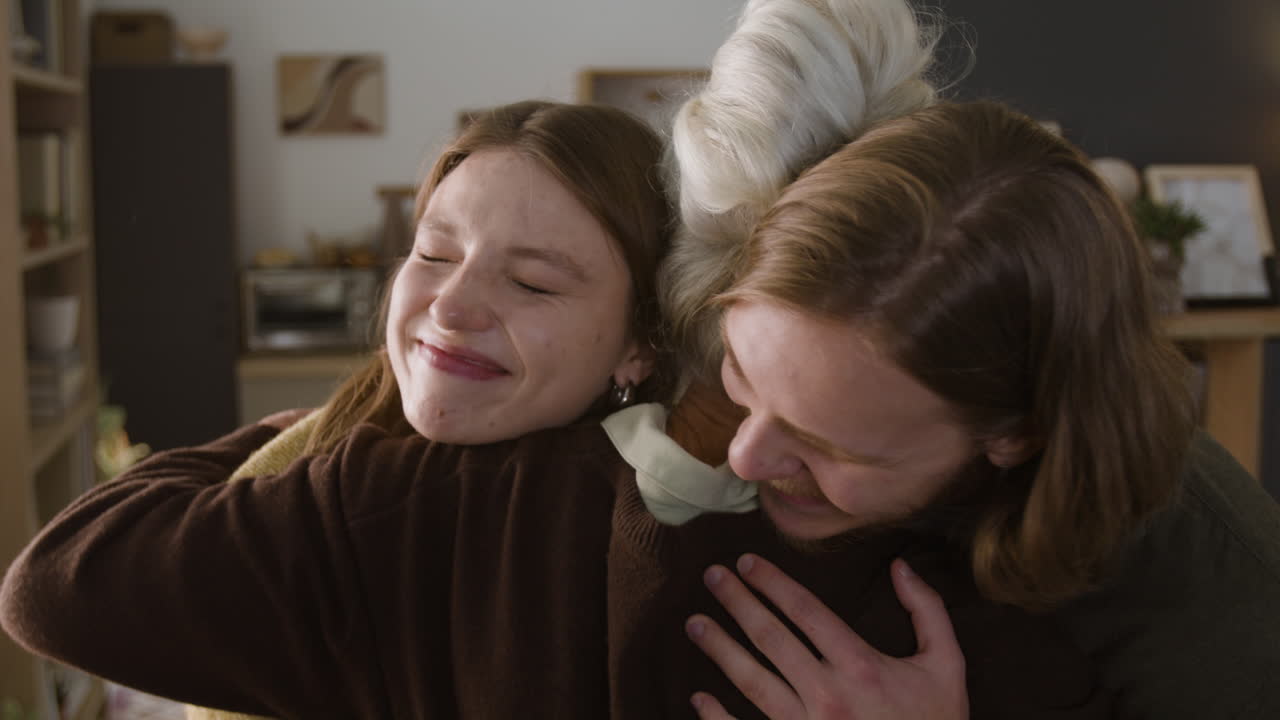 A heartwarming family embrace between generations