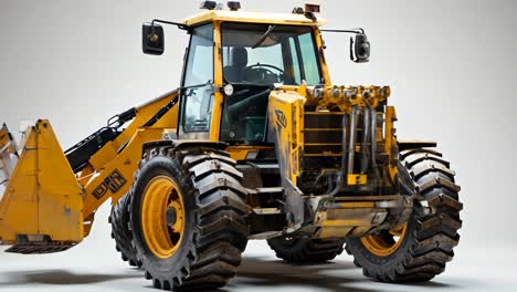 heavy machinery with tall tires in a well-lit studio setting