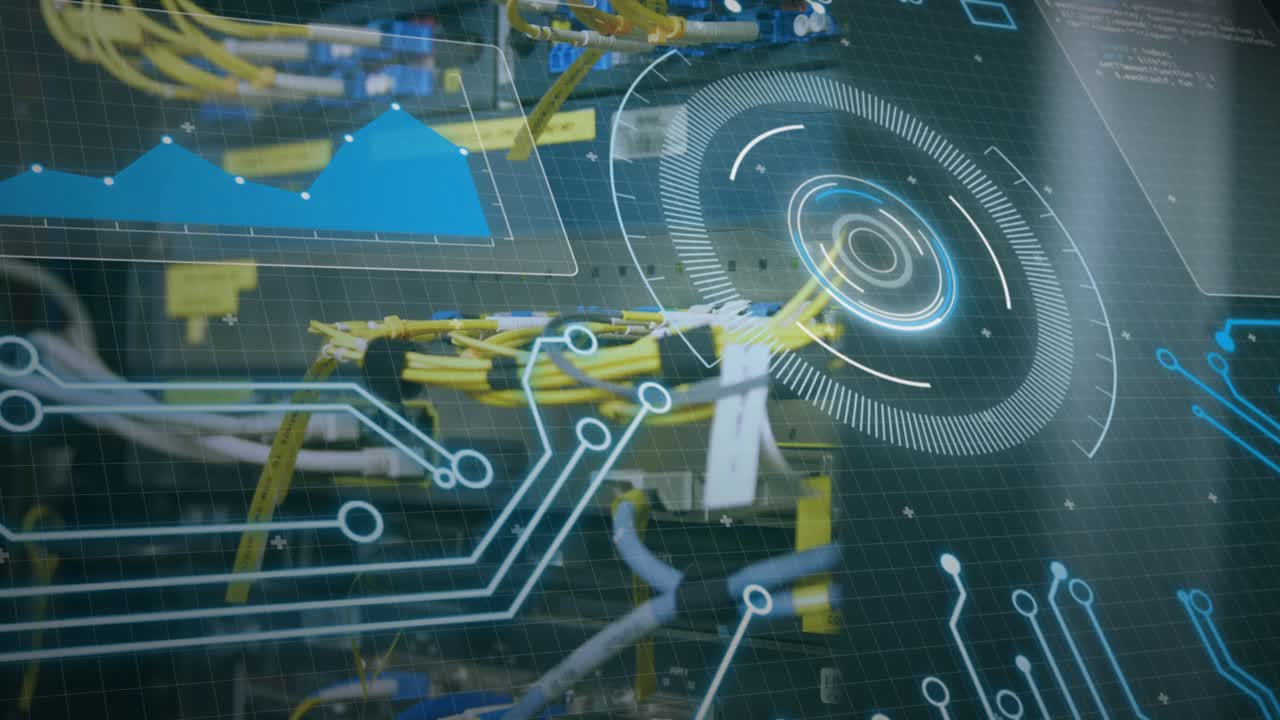 Animation of statistics and data processing on grey background