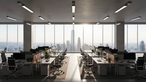 modern empty office with city skyline view