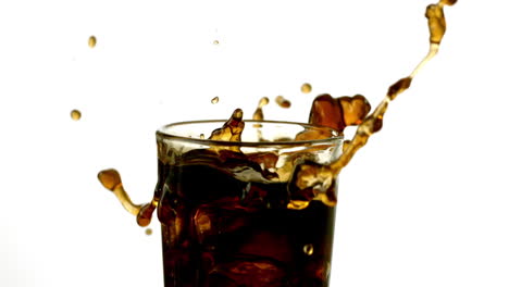 Ice-cubes-falling-into-glass-of-soda