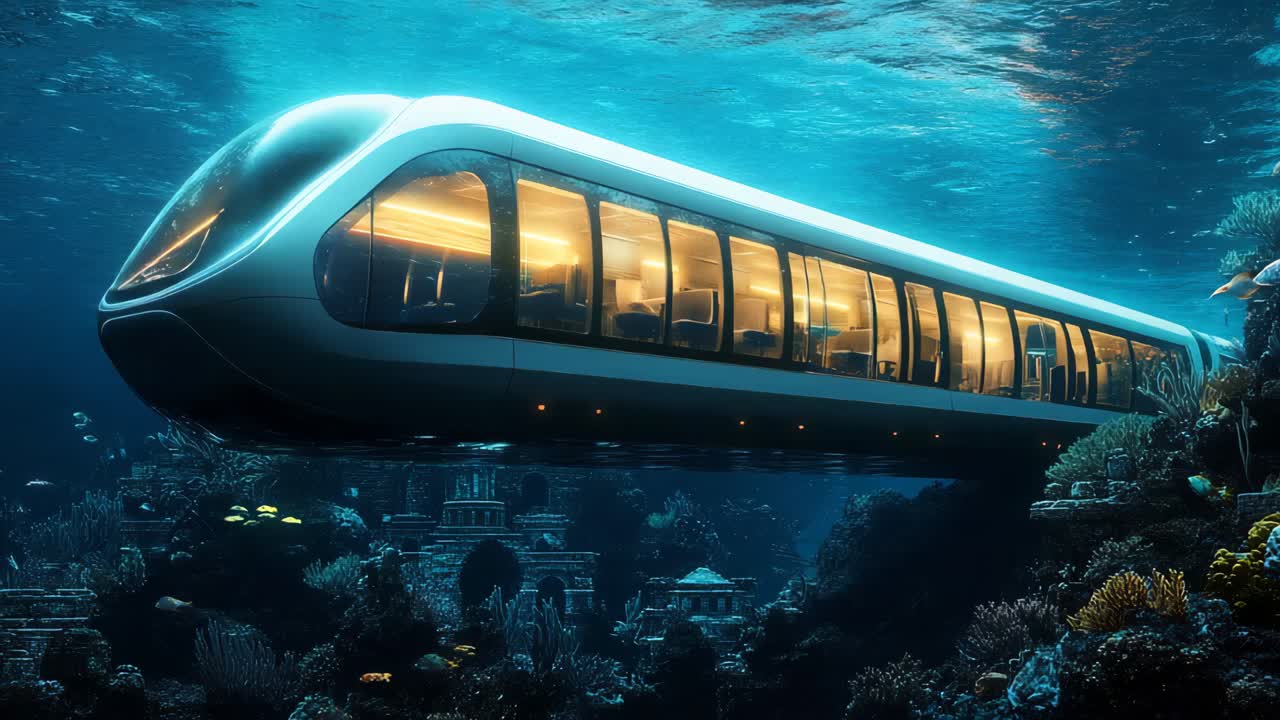 Underwater Train Through a Coral Reef City