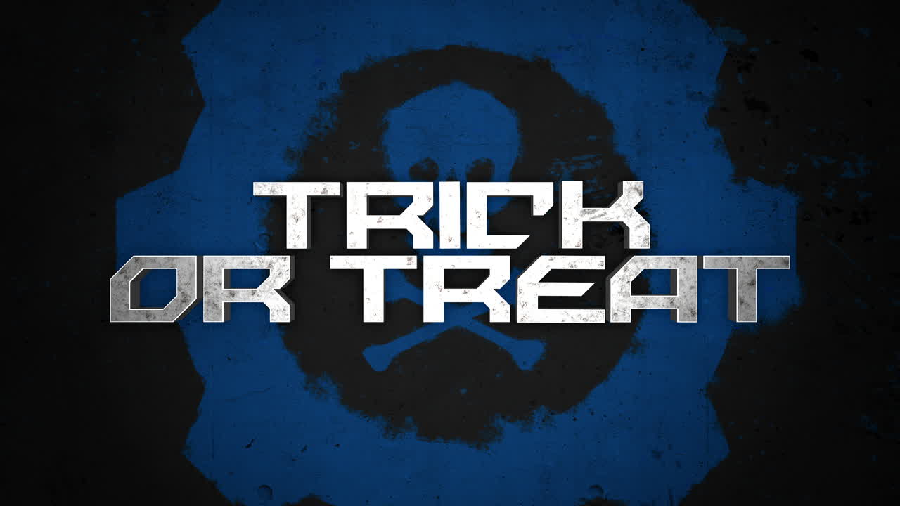 그루지 텍스처에 두개골과 독성 기호로 속임수를 쓰거나 치료하십시오.