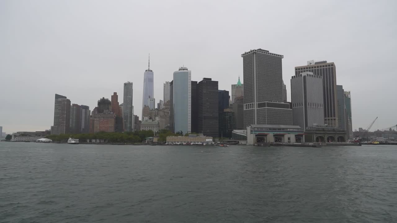 New York City Skyline from the water on a cloudy day