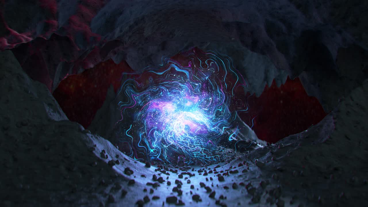Teleportační portál na mimozemské planetě, opakovatelná 3D render animace