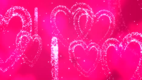 corazones brillantes sobre un fondo rosado, bucle.