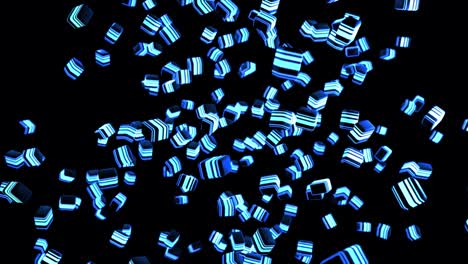 cubos con luces de neón azul. abstracto en bucle 4k oscuras bg luz corriendo en cubos. bg para espectáculos festivos o eventos de vacaciones, exposiciones, festivales o conciertos, videos musicales, bucle vj para clubes nocturnos.