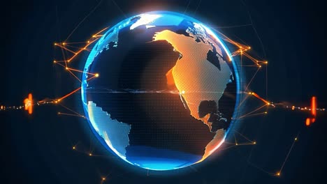 rotating digital earth with glowing network connections and data points. representing global communication, technology, and data transfer