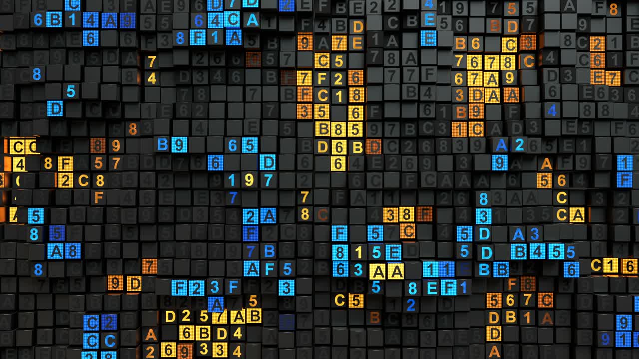 cubos con código hexadecimal digital bucle sin costuras animación de renderización 3d