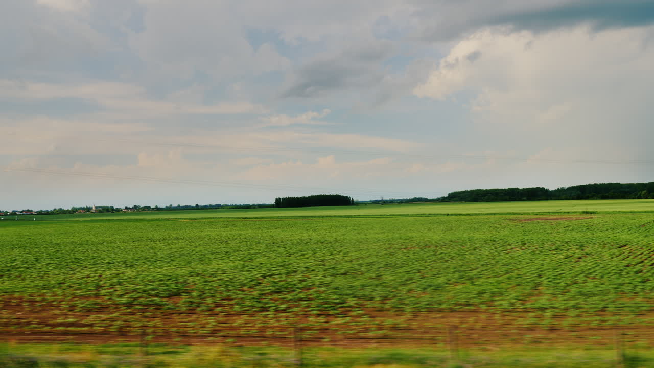 빠르게 달리는 자동차의 창밖으로 보이는 헝가리의 시골 풍경 4
