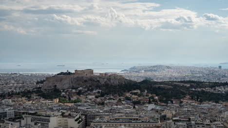 Acropolis-Parthenon-time-lapse-on-a-cloudy-day,-Athens-Greece