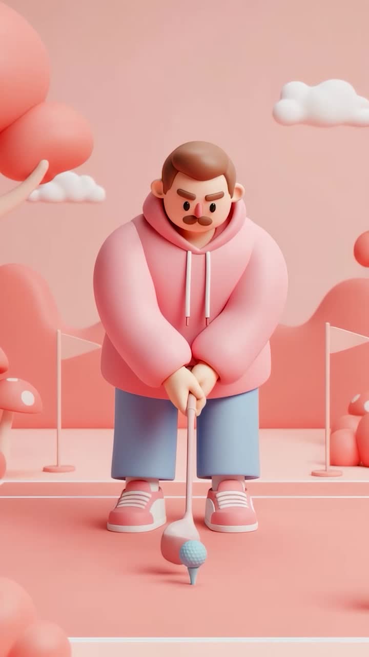 Cartoon man playing golf