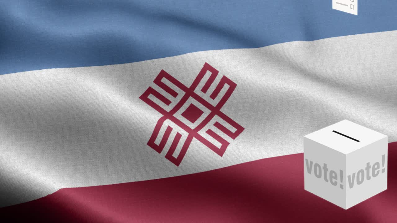 마리 엘 선택을 위한 투표용지 - 발 앞에 있는 투표용장 - 선거 - 투표 - 마리 엘의 발 - 마리엘 발 높은 세부 사항 - 국가 발 마리 엘 파동 패턴 루프 가능한 요소 - 직물 질감과 끝없는 루프