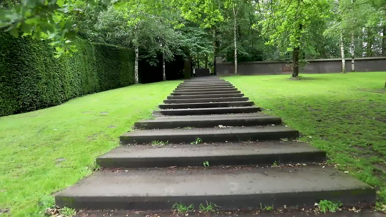 在公園的樓梯上行走