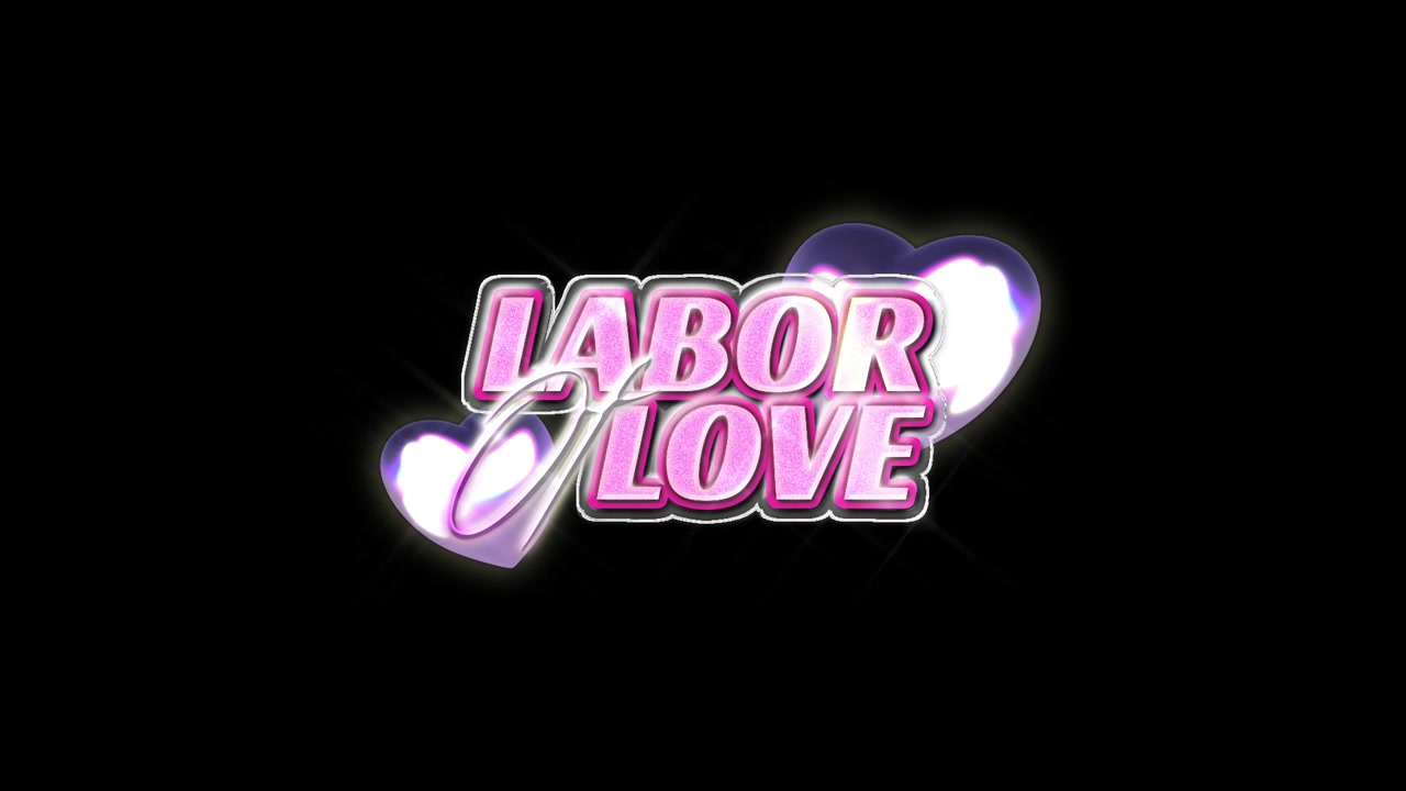 Logo testuale animato "Lavoro d'amore" con cuori