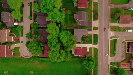 Una-Vista-Aérea-Captura-El-Barrio-Residencial-De-Arlington-Heights-En-Illinois,-EE.-UU.,-Lo-Que-Ilustra-La-Esencia-De-La-Paz-Suburbana-Y-La-Armonía-Comunitaria.